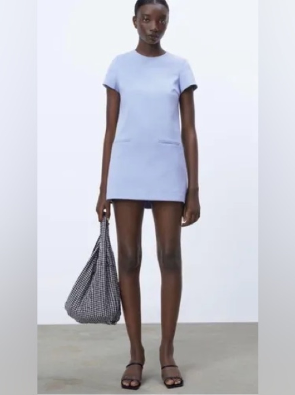 Zara Powder Blue Short Sleeve Mini Shift Dress Size XS